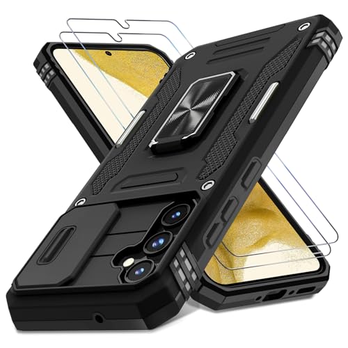 Handyhülle für Samsung Galaxy S23 5G Hülle, mit Slide Camera, mit Kameraschutz [mit 2X Panzerfolie] für Samsung Galaxy S23 Schutzhülle 360° Drehbarer Metall Ring Ständer Stoßfest Case für Samsung S23 von DIMIYER