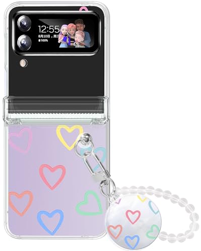 Handyhülle für Samsung Galaxy Z Flip 3 Hülle mit Kett, Herz Motiv Muster Klar Handyhülle mit Handykette Harte PC Schutzhülle Cover für Samsung Z Flip 3 5G Case 2024 für Handykette Hülle -Herz Motiv von DIMIYER