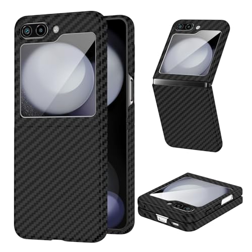 Kohlefaser für Samsung Galaxy Z Flip 5 Hülle, Carbon Textur Handyhülle aus echter Aramidfaser, Ultradünne und leichte, Cover Case Tasche für Samsung Flip 5 5G Hülle Carbon Kohlefaser Design von DIMIYER