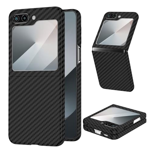 Kohlefaser für Samsung Galaxy Z Flip 6 Hülle, Carbon Textur Handyhülle aus echter Aramidfaser, Ultradünne und leichte, Cover Case Tasche für Samsung Flip 6 5G Hülle Carbon Kohlefaser Design von DIMIYER