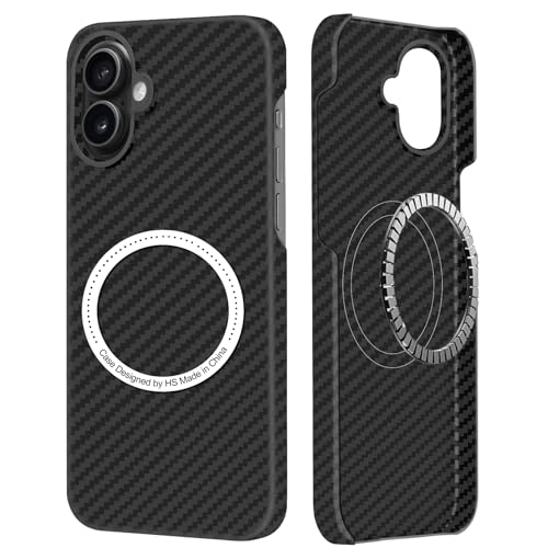 Kohlefaser für iPhone 16 Plus Hülle, Carbon Textur Handyhülle aus echter Aramidfaser, Ultradünne und leichte mit Magnetisch, Cover Case Tasche für iPhone 16 Plus Hülle Carbon Kohlefaser Design von DIMIYER