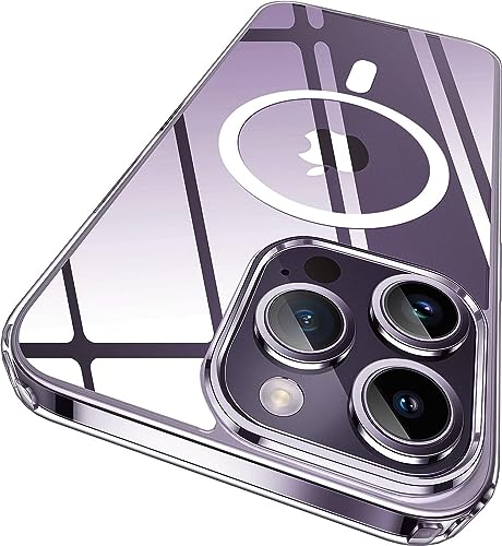 Magnetisch Hülle für iPhone 15 Pro Kompatibel mit Mag-Safe [mit Schutzfolie] Kabellosem Laden Handyhülle für iPhone 15 Pro Hülle Kratzfeste Magnetisch Clear Schutzhülle für 15 Pro -Transparent von DIMIYER