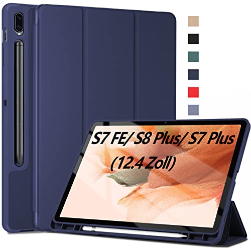 Tablethülle für Samsung Galaxy Tab S7 FE 2021/S8+ Plus 2022 /S7+ Plus 2020 Hülle 12.4 Zoll [mit S-Pen Halter] mit Auto Schlaf/Wach Funktion für Tab S7 FE/S8 Plus/S7 Plus Hülle Leder Standfunktion Case von DIMIYER