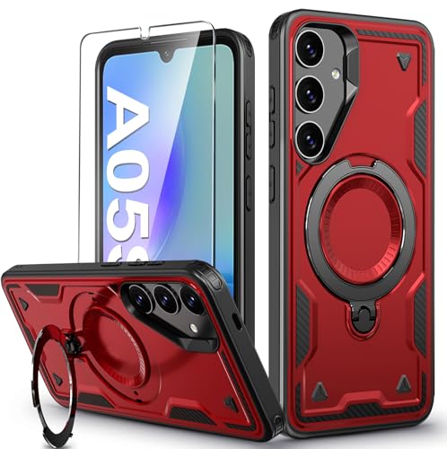 für Samsung Galaxy A05s Hülle, 360° Drehbarer Magnet Ständer Handyhülle mit Panzerfolie, Militärische Stoßfest Ring Halter Schutzhülle für Samsung A05s Hülle Armour Defense Case Panzerhülle von DIMIYER