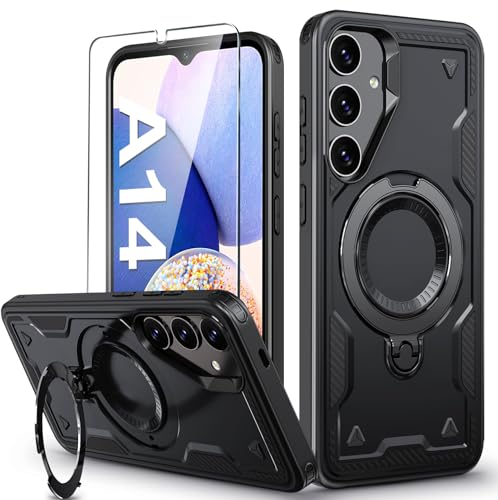 für Samsung Galaxy A14 Hülle, 360° Drehbarer Magnet Ständer Handyhülle mit Panzerfolie, Militärische Stoßfest Ring Halter Schutzhülle für Samsung A14 Hülle 5G Armour Defense Case Panzerhülle für Samsung Galaxy A14 Hülle, 360° Drehbarer Magnet Ständer Handyhülle mit Panzerfolie, Militärische Stoßfest Ring Halter Schutzhülle für Samsung A14 Hülle 5G Armour Defense Case Panzerhülle von DIMIYER