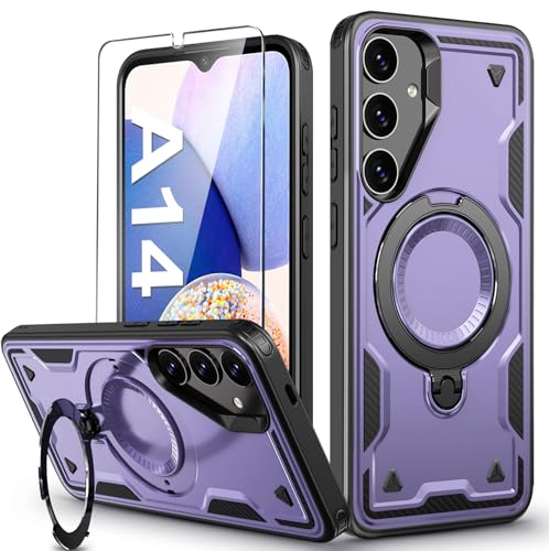 für Samsung Galaxy A14 Hülle, 360° Drehbarer Magnet Ständer Handyhülle mit Panzerfolie, Militärische Stoßfest Ring Halter Schutzhülle für Samsung A14 Hülle 5G Armour Defense Case Panzerhülle für Samsung Galaxy A14 Hülle, 360° Drehbarer Magnet Ständer Handyhülle mit Panzerfolie, Militärische Stoßfest Ring Halter Schutzhülle für Samsung A14 Hülle 5G Armour Defense Case Panzerhülle von DIMIYER