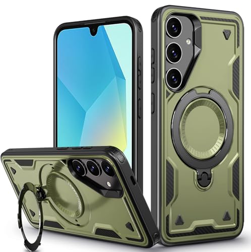 für Samsung Galaxy A16 Hülle, 360° Drehbarer Magnet Ständer Handyhülle mit Magsafe, Militärische Stoßfest Ring Halter Schutzhülle für Samsung A16 5G Hülle Armour Defense Case Panzerhülle von DIMIYER