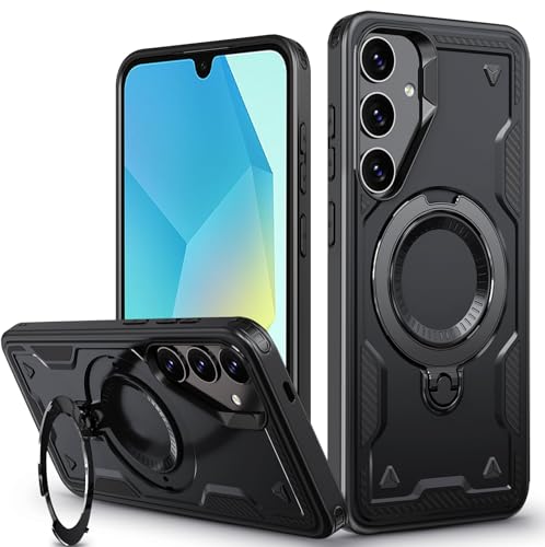für Samsung Galaxy A16 Hülle, 360° Drehbarer Magnet Ständer Handyhülle mit Magsafe, Militärische Stoßfest Ring Halter Schutzhülle für Samsung A16 5G Hülle Armour Defense Case Panzerhülle von DIMIYER