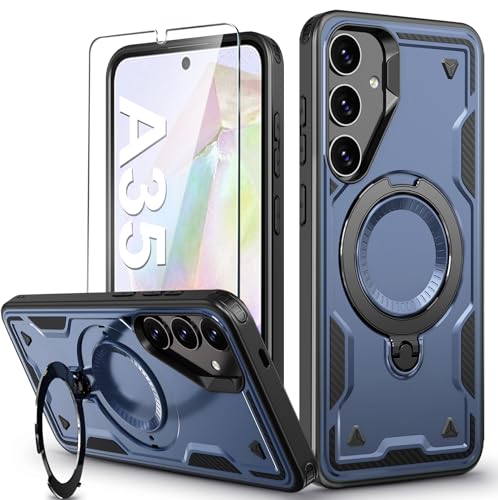 für Samsung Galaxy A35 Hülle, 360° Drehbarer Magnet Ständer Handyhülle mit Panzerfolie, Militärische Stoßfest Ring Halter Schutzhülle für Samsung A35 Hülle 5G Armour Defense Case Panzerhülle für Samsung Galaxy A35 Hülle, 360° Drehbarer Magnet Ständer Handyhülle mit Panzerfolie, Militärische Stoßfest Ring Halter Schutzhülle für Samsung A35 Hülle 5G Armour Defense Case Panzerhülle von DIMIYER