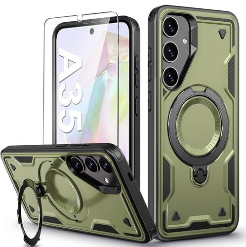 für Samsung Galaxy A35 Hülle, 360° Drehbarer Magnet Ständer Handyhülle mit Panzerfolie, Militärische Stoßfest Ring Halter Schutzhülle für Samsung A35 Hülle 5G Armour Defense Case Panzerhülle für Samsung Galaxy A35 Hülle, 360° Drehbarer Magnet Ständer Handyhülle mit Panzerfolie, Militärische Stoßfest Ring Halter Schutzhülle für Samsung A35 Hülle 5G Armour Defense Case Panzerhülle von DIMIYER