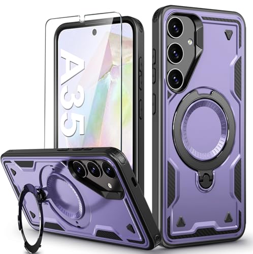 für Samsung Galaxy A35 Hülle, 360° Drehbarer Magnet Ständer Handyhülle mit Panzerfolie, Militärische Stoßfest Ring Halter Schutzhülle für Samsung A35 Hülle 5G Armour Defense Case Panzerhülle für Samsung Galaxy A35 Hülle, 360° Drehbarer Magnet Ständer Handyhülle mit Panzerfolie, Militärische Stoßfest Ring Halter Schutzhülle für Samsung A35 Hülle 5G Armour Defense Case Panzerhülle von DIMIYER