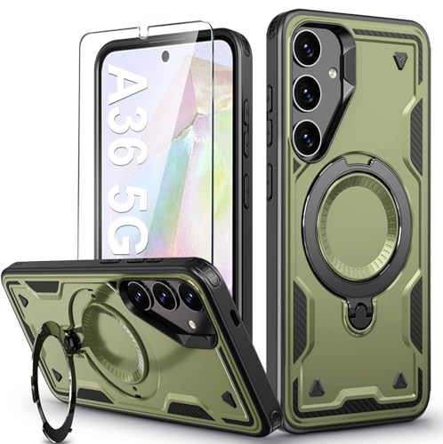 für Samsung Galaxy A36 Hülle, 360° Drehbarer Magnet Ständer Handyhülle mit Panzerfolie, Militärische Stoßfest Ring Halter Schutzhülle für Samsung A36 Hülle 5G Armour Defense Case Panzerhülle für Samsung Galaxy A36 Hülle, 360° Drehbarer Magnet Ständer Handyhülle mit Panzerfolie, Militärische Stoßfest Ring Halter Schutzhülle für Samsung A36 Hülle 5G Armour Defense Case Panzerhülle von DIMIYER