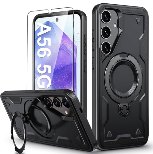 für Samsung Galaxy A56 Hülle, 360° Drehbarer Magnet Ständer Handyhülle mit Panzerfolie, Militärische Stoßfest Ring Halter Schutzhülle für Samsung A56 Hülle 5G Armour Defense Case Panzerhülle von DIMIYER
