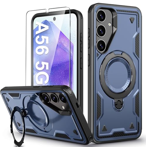 für Samsung Galaxy A56 Hülle, 360° Drehbarer Magnet Ständer Handyhülle mit Panzerfolie, Militärische Stoßfest Ring Halter Schutzhülle für Samsung A56 Hülle 5G Armour Defense Case Panzerhülle von DIMIYER