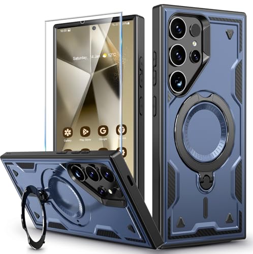 für Samsung Galaxy S24 Ultra Hülle, 360° Drehbarer Magnet Ständer Handyhülle mit Panzerglas,Militärische Stoßfest Ring Halter Schutzhülle für Samsung S24 Ultra Hülle 5G Armour Defense Case Panzerhülle für Samsung Galaxy S24 Ultra Hülle, 360° Drehbarer Magnet Ständer Handyhülle mit Panzerglas,Militärische Stoßfest Ring Halter Schutzhülle für Samsung S24 Ultra Hülle 5G Armour Defense Case Panzerhülle von DIMIYER