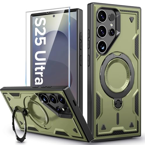 für Samsung Galaxy S25 Ultra Hülle, 360° Drehbarer Magnet Ständer Handyhülle mit Panzerfolie,Militärische Stoßfest Ring Halter Schutzhülle Galaxy S25 Ultra 5G Hülle Armour Defense Case Panzerhülle von DIMIYER