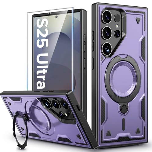 für Samsung Galaxy S25 Ultra Hülle, 360° Drehbarer Magnet Ständer Handyhülle mit Panzerfolie,Militärische Stoßfest Ring Halter Schutzhülle Galaxy S25 Ultra 5G Hülle Armour Defense Case Panzerhülle von DIMIYER