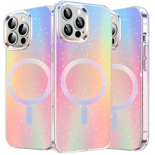 [mit Magnetisch] Glitzer Handyhülle für iPhone 15 Pro Max Hülle Bling Sparkle, Irisierend Glitzer Handyhülle für Frauen und Mädchen, Ultra Dünne Leichte Stoßfest Schutzhülle Case für iPhone 15 Pro Max von DIMIYER