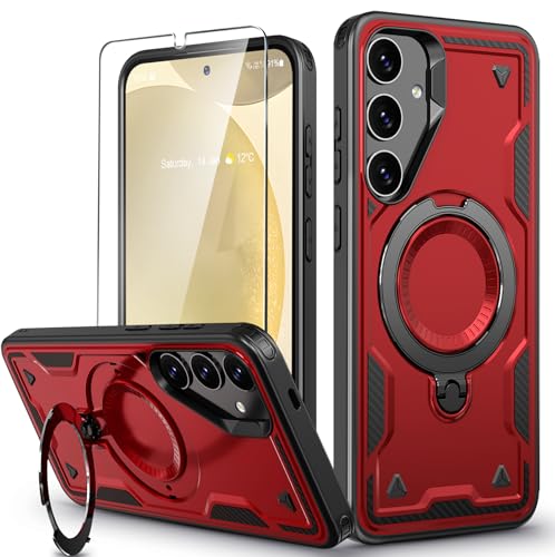 für Samsung Galaxy S24 Plus Hülle, 360° Drehbarer Magnet Ständer Handyhülle mit Panzerfolie, Militärische Stoßfest Ring Halter Schutzhülle für Samsung S24 Plus Hülle 5G Armour Defense Case Panzerhülle von DIMIYER