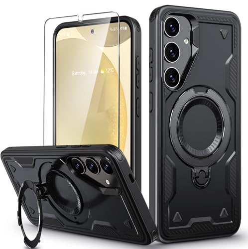 für Samsung Galaxy S24 Plus Hülle, 360° Drehbarer Magnet Ständer Handyhülle mit Panzerfolie, Militärische Stoßfest Ring Halter Schutzhülle für Samsung S24 Plus Hülle 5G Armour Defense Case Panzerhülle von DIMIYER