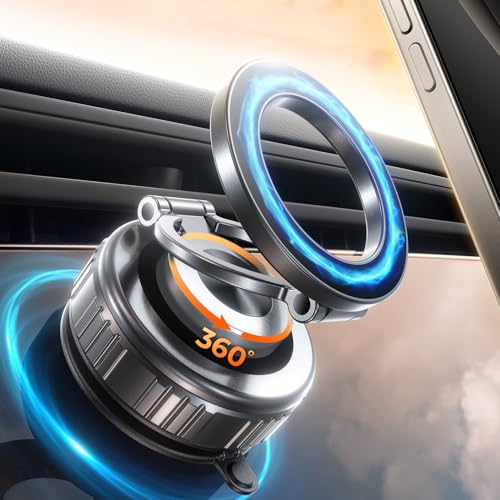 DIMONCOAT 2025 Verbesserte 360° drehbare Vakuum-Magnet-Handyhalterung für Auto, für Saugnapf-Handyhalterung, Ständer [89+LBS stärkste Saugkraft und magnetisch] Verstellbarer Drehverschluss, für Ihr von DIMONCOAT