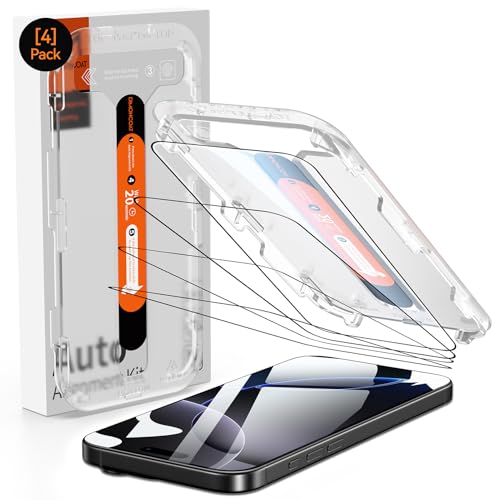 DIMONCOAT 4-PACK Panzerglas Kompatibel mit iPhone 16 Pro [Automatisches Kalibrierungs-Kit] [10X Militärschutz] TOP 9H+ Schutzfolie für iPhone 16 Pro 6.3 Zoll, HD-Klar, Null Blase von DIMONCOAT