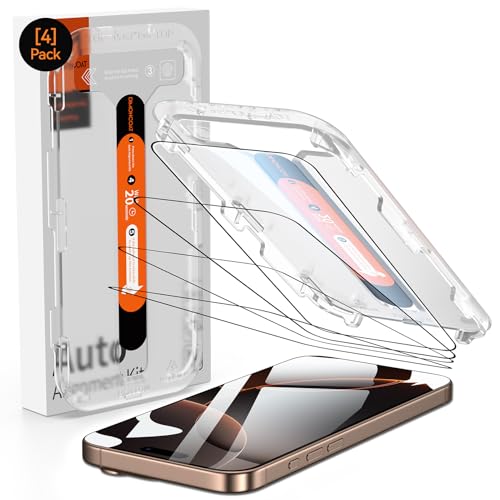 DIMONCOAT 4-PACK Kompatibel mit iPhone 16 Pro Max Panzerglas [Automatisches Kalibrierungs-Kit] [10X Militärschutz] TOP 9H+ Schutzfolie für iPhone 16 Pro Max 6.9 Zoll, HD-Klar, Null Blase von DIMONCOAT