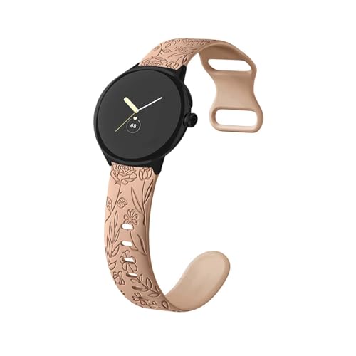 DINGK Silikon Armband Kompatibel mit Google Pixel Watch 2/Pixel Watch Armbänder, Weiches Sport Langlebig Floral Gravierte für Damen Ersatzarmband für Google Pixel Watch 2/Pixel Watch Uhrenarmband (3) von DINGK