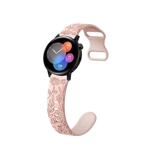 DINGK Silikon Armband Kompatibel mit Huawei Watch GT 3 Pro 43mm/GT 3 42mm Armbänder, Weiches Sport Langlebig Floral Gravierte für Damen Ersatzarmband für Huawei Watch GT3 Pro 43mm/GT3 42mm Band (9) von DINGK