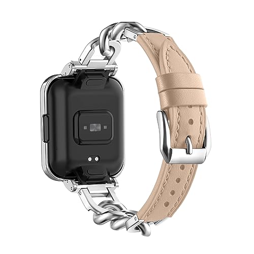 Uhrenarmbänder Kompatibel mit Xiaomi Redmi Watch 2 Lite Armband Edelstahl Metall Leder Atmungsaktiv Weich Komfort Stark Damen Ersatzarmband für Xiaomi Redmi Watch 2 Lite Armbänder (1) von DINGK