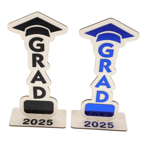 DINHEAROM 2 Stücke Klasse Von 2025 Grad Holz Tafelaufsatz Holz Basis Graduation Desktop Dekoration Für Graduation Parteien Und Wohnkultur von DINHEAROM