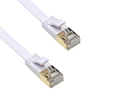 DINIC Cat.6 Flach-Patchkabel bestens geeignet für Gigabit Ethernet, PiMF/STP (10m, weiß) von DINIC