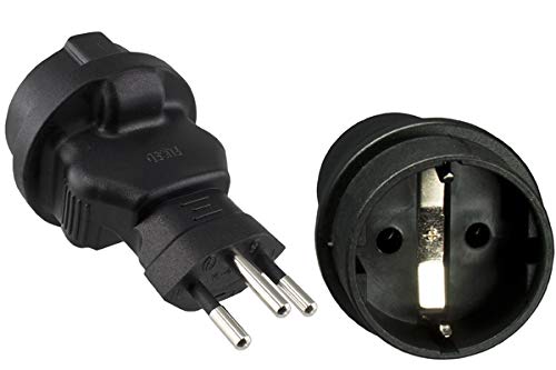 DINIC Reiseadapter, Stromadapter für die Schweiz, 3-Pin CH Adapter mit Sicherung (1 Stück, schwarz) von DINIC