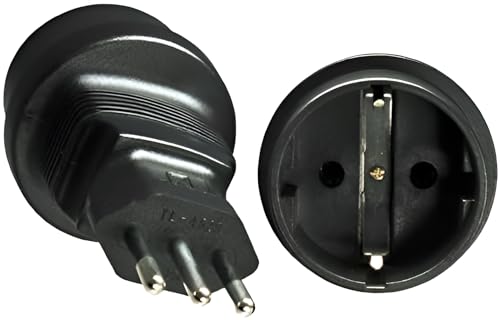DINIC Reisestecker, Stromadapter Stecker Italien auf Schutzkontakt-Buchse, Netzadapter 3-polig IT (1 Stück, schwarz) von DINIC