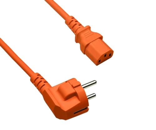 DINIC Stromkabel Netzkabel CEE 7/7 Schutzkontaktstecker auf C13, VDE, (1,80m, orange) von DINIC