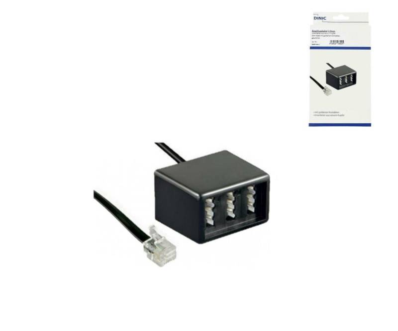 DINIC TAE Verteiler, 3x TAE N/F/F Buchse auf RJ11/RJ45 Stecker (6P4C), 0,2 m, Schwarz (T-RJ-NFF-KB) von DINIC