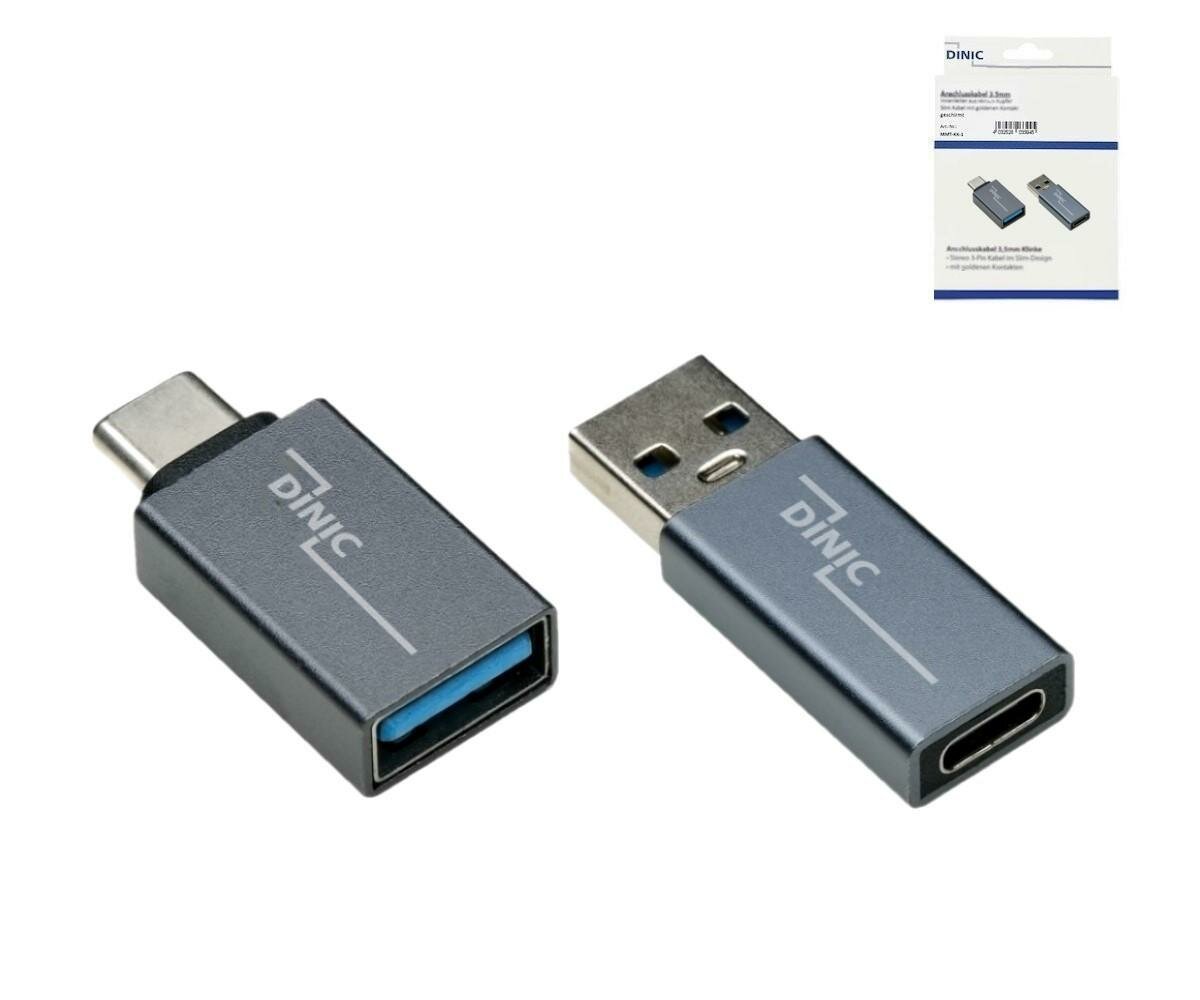 DINIC USB-Adapter-Set, 1x USB-C-Stecker auf A-Buchse + 1x USB-C-Buchse auf A-Stecker, Grau (USBC-A-SET-KB) von DINIC