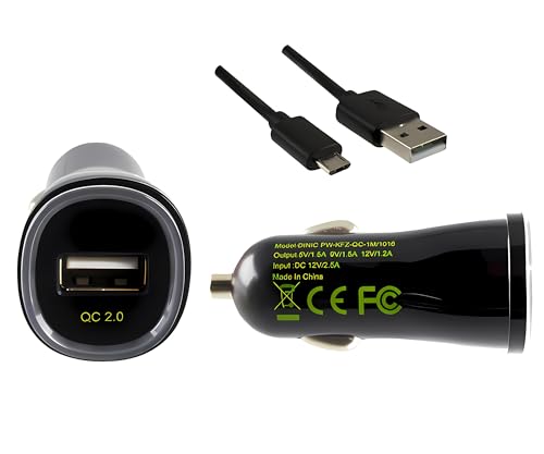 DINIC USB KFZ Quick Charger, Ladeadapter + Micro USB Kabel, 1m von DINIC