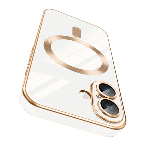 Dinick Entworfen für iPhone 16, Hülle mit Kameralinsenschutz, kompatibel mit MagSafe, weiches TPU-Stoßdämpfer, Glitzer, goldfarbene Seiten, kratzfest, dünn, magnetisch, für iPhone 16, Weiß Dinick Entworfen für iPhone 16, Hülle mit Kameralinsenschutz, kompatibel mit MagSafe, weiches TPU-Stoßdämpfer, Glitzer, goldfarbene Seiten, kratzfest, dünn, magnetisch, für iPhone 16, Weiß von Dinick
