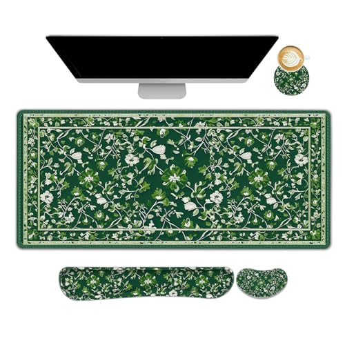 DINKY Tastatur-Mauspad-Set, erweitertes Gaming-Mauspad und Tastatur-Handgelenkauflage, Memory-Schaum, ergonomische XXL-Schreibtischunterlage für Zuhause, Büro, Tisch, Computer, grünes Kunstblatt DINKY Tastatur-Mauspad-Set, erweitertes Gaming-Mauspad und Tastatur-Handgelenkauflage, Memory-Schaum, ergonomische XXL-Schreibtischunterlage für Zuhause, Büro, Tisch, Computer, grünes Kunstblatt von DINKY