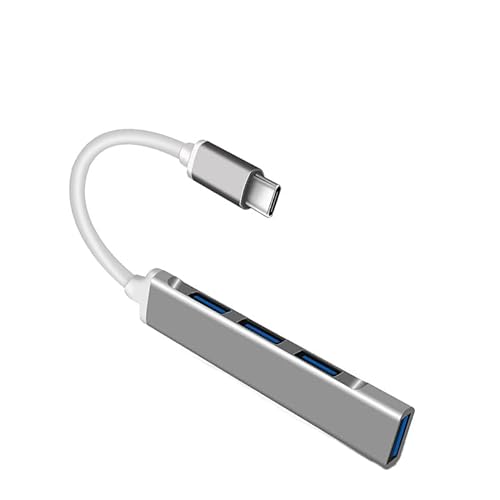 DINlip 4-Port Type C 3.0 Hub Ultra Slim Portable mit Kabel,mit 1 USB Hub und 4 USB Ports,für PC/Laptop/Mac Book(grau) von DINlip