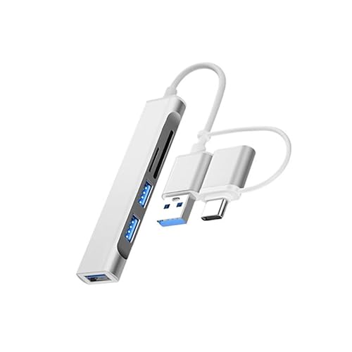 DINlip USB und Type C Hub,6-in-1 USB und Type C-Hub,3 USB-Anschlüsse,Doppelkartensteckplatz(SD und TF),Ladeadapter mit Mehreren Anschlüssen,für MacBook - Silber von DINlip