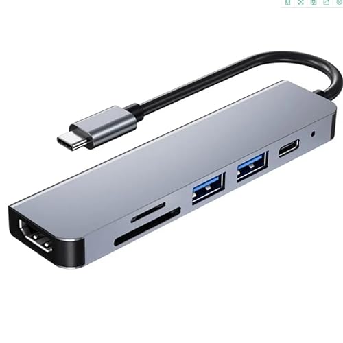 Type C HUB Docking Station 6-in-1 USB Adapter Dongle Mit 4K/30Hz HDMI USB3.0+2 * 2.0,SD Kartenleser,Kompatibel USB Adapter Multi USB Splitter Kabel für Maus/Tastatur/Laptop/USB-Stick von DINlip