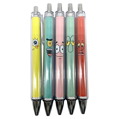 DIOTTI 5-teilige Packung niedlicher SpongeBob SquarePants Gel Stift, 0,5-mm-Zeichentrickstift, tintenneutraler Stift, Studentenbriefpapier, Bürogeschenk, Geschenkset für zu Hause von DIOTTI