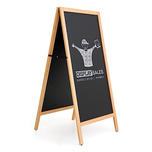 DISPLAY SALES Kundenstopper Holz 670 x 1270 mm wetterfest | magnetische Kreidetafel | Aufsteller aus hellem Buchenholz | Magnettafel Plakatständer in XXL von DISPLAY SALES EINDRUCKSVOLL. WERBEN