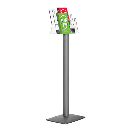 DISPLAY SALES Boden-Prospektständer Pillar 6 x DIN Lang – Acrylablage auf stabilem Alu-Gestell von DISPLAY SALES