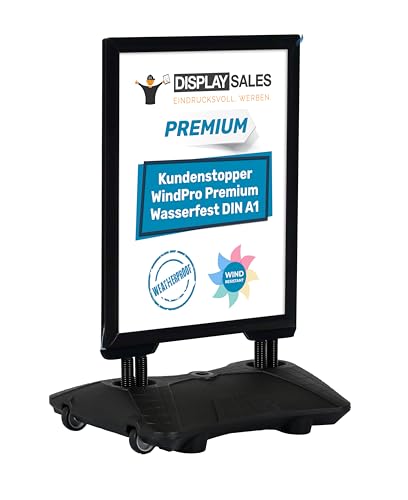 DISPLAY SALES Plakatständer WindPro® PREMIUM | Kundenstopper OUTDOOR in DIN A1 | Plakataufsteller A1 in schwarz | Aufsteller Werbung beidseitig nutzbar für 2 Plakate von DISPLAY SALES