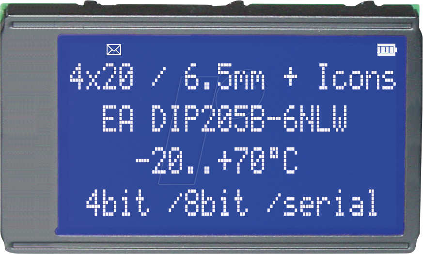 EA DIP205B-6NLW - 4x20 DIP Textdisplay, blau/weiß von DISPLAY VISIONS