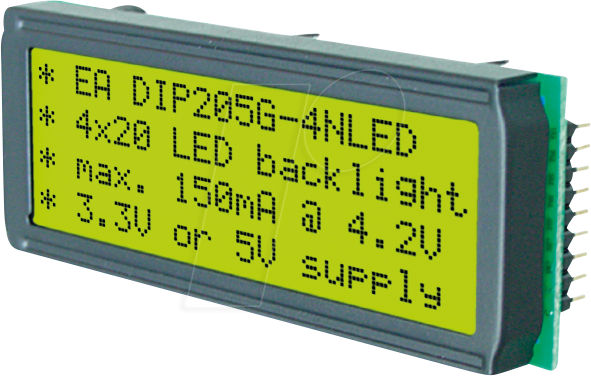 EA DIP205G-4NLED - 4x20 DIP Textdisplay, gelbgrün von DISPLAY VISIONS