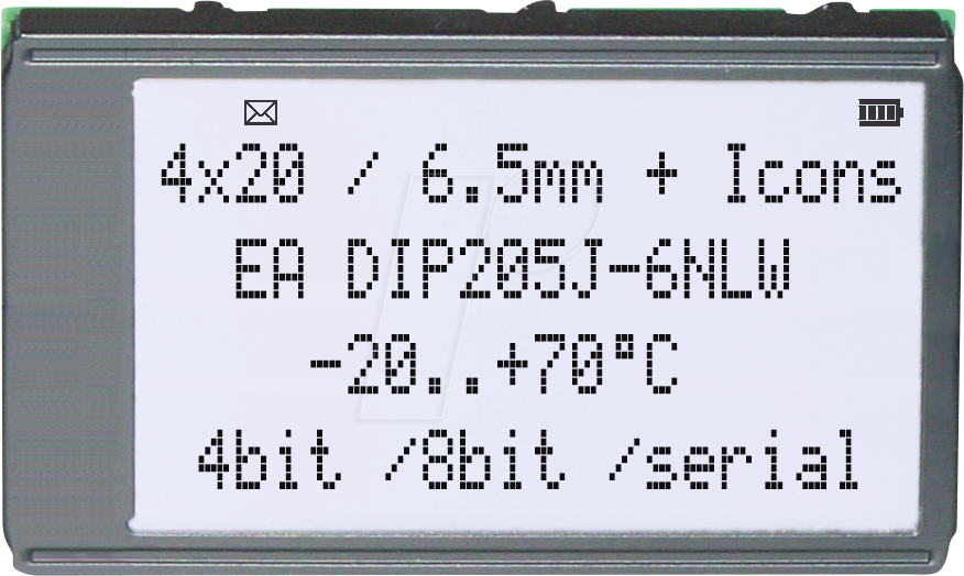 EA DIP205J-6NLW - 4x20 DIP Characterdisplay, schwarz/weiß von DISPLAY VISIONS